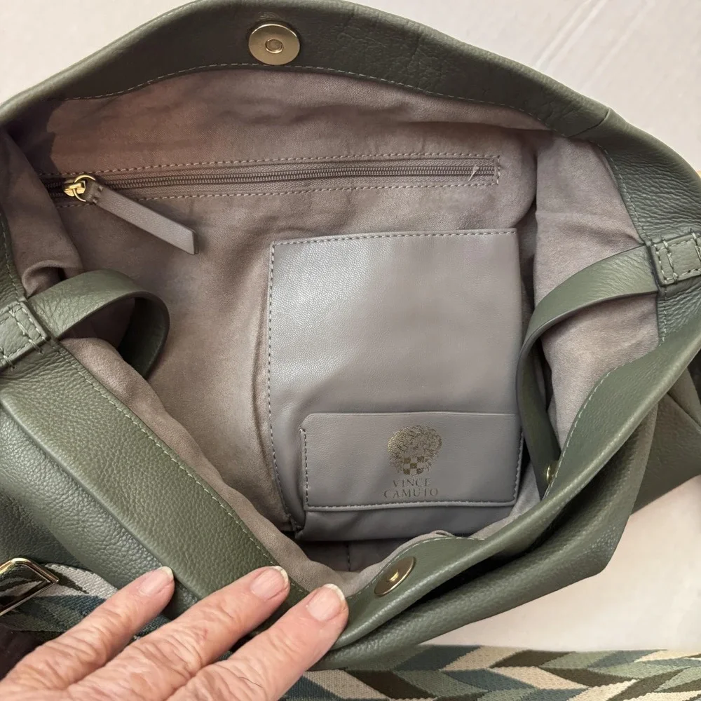 Vince Camuto Valda Leather Tote Bag Fig Leaf Green Crossbody Shoulder Hobo Bag - Picture 16 of 16